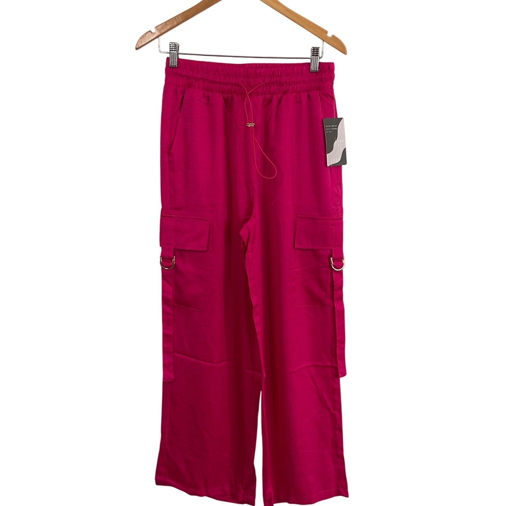 NWT Love Poem by Block Fuchsia Cargo Pants Wide Leg Drawstring Pink Large